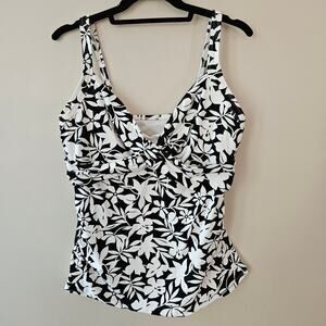Lands' End Sweetheart Wrap Tankini Top Size 14 Black Floral Underwire